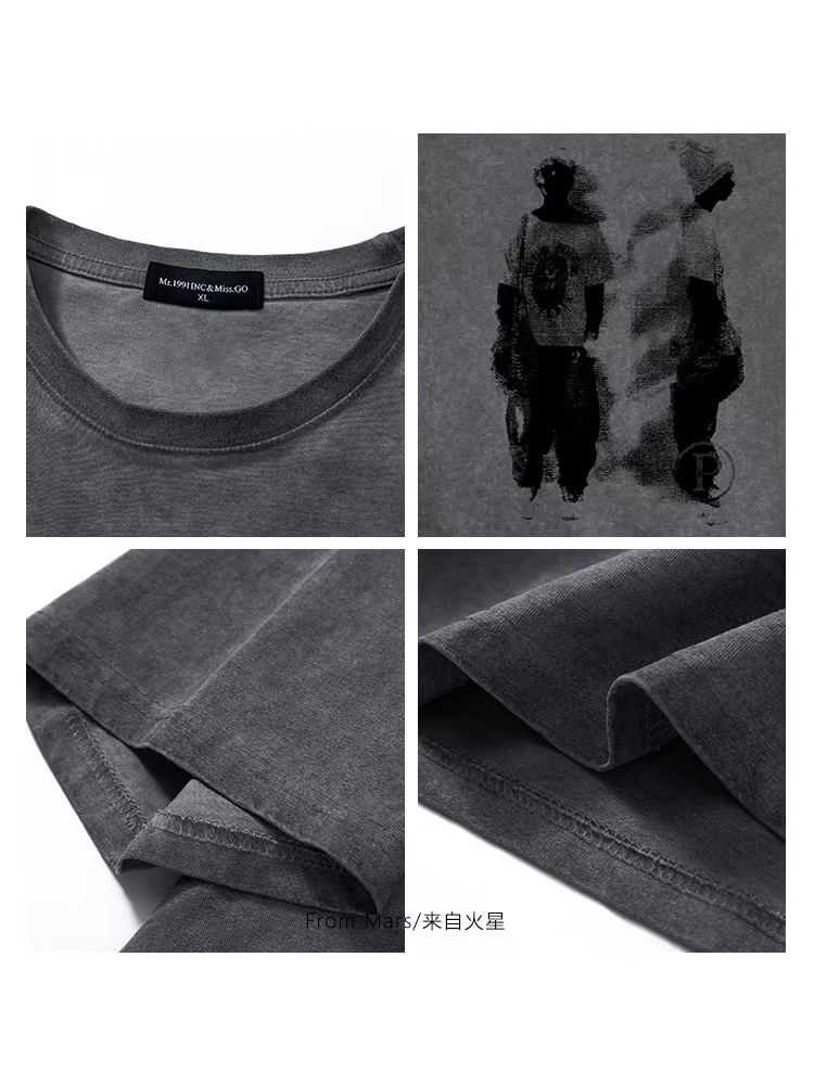 Từ sao Hỏa, đừng nói chuyện với nhau, phong cách đường phố Âu Mỹ, in hình nhân vật đã qua xử lý, áo thun ngắn tay dáng rộng cho cặp đôi.