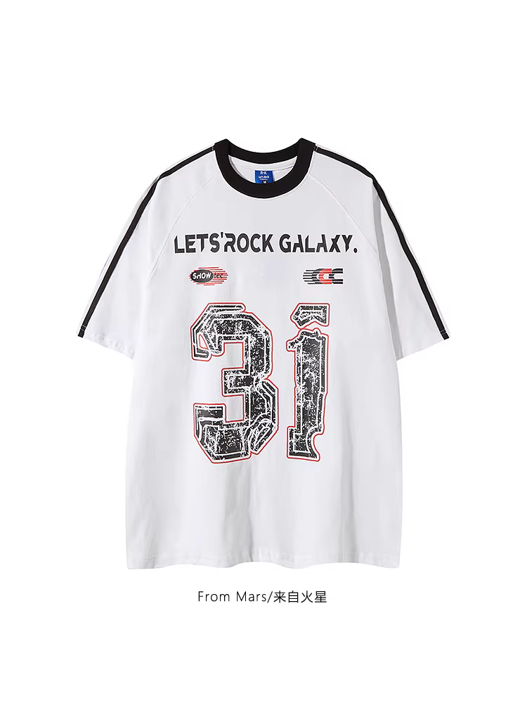 Từ sao Hỏa, bên trong phức tạp, phong cách Mỹ, cá tính mới, cổ điển thể thao, áo thun ngắn tay rộng rãi và đa năng cho mùa hè.