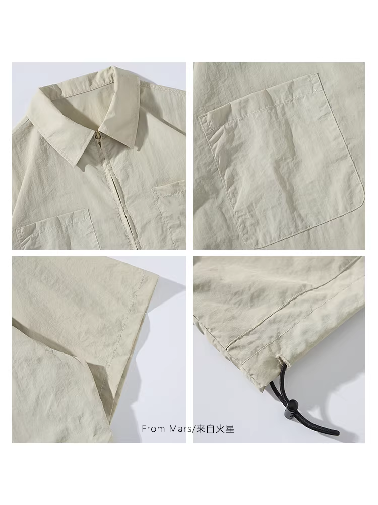 From Mars Thi đấu trong từng khoảnh khắc Áo sơ mi ngắn tay có dây kéo kiểu Nhật Bản Áo sơ mi ngắn tay co giãn dáng rộng đa năng Trang phục thường ngày dành cho cặp đôi