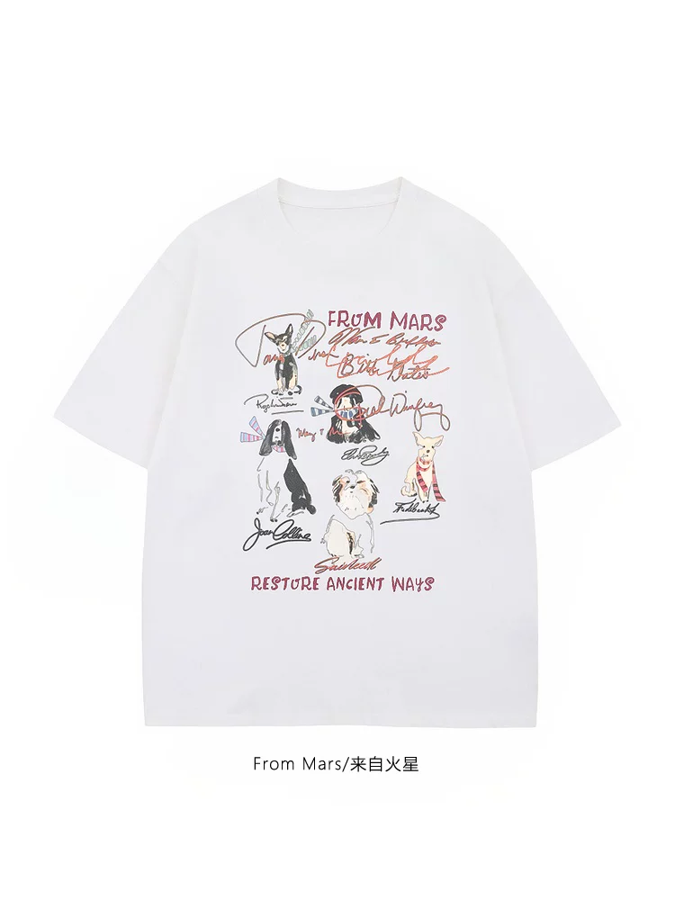 From Mars Extraordinary Appreciation American Retro Casual Cartoon Fun Print Loose Couple Áo thun ngắn tay mùa hè