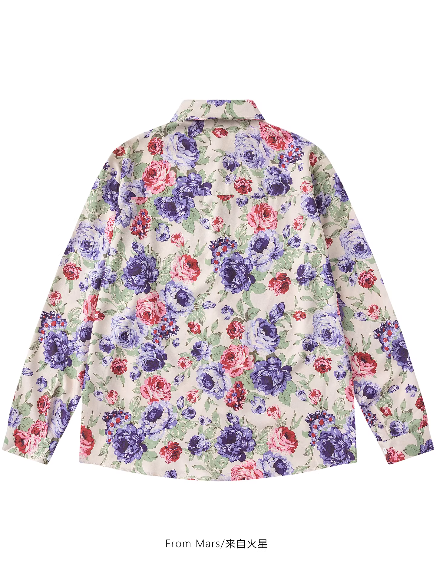 From Mars Floral World áo sơ mi dài tay dáng rộng có cổ in họa tiết hoa cổ điển của thương hiệu thời trang unisex