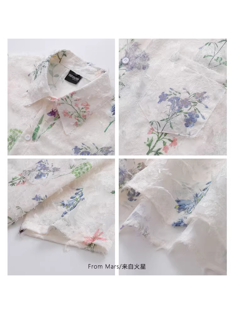 Từ sao Hỏa Mỗi bông hoa là một tác phẩm nghệ thuật Thiết kế theo phong cách cổ điển Hồng Kông in hoa áo sơ mi ngắn tay dáng rộng theo xu hướng quốc gia dành cho mùa hè