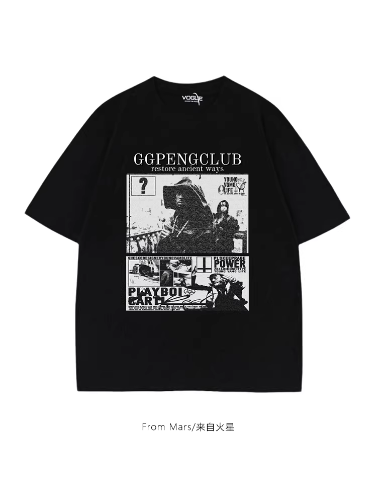 Từ sao Hỏa, đi ngang qua một cách bình thường, áo thun ngắn tay in họa tiết cổ điển châu Âu và Mỹ, rộng rãi và đa năng.