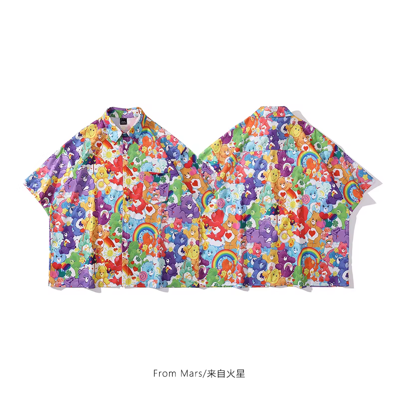 Từ sao Hỏa Áo sơ mi ngắn tay hình gấu hoạt hình vui nhộn theo phong cách Nhật Bản thương hiệu thời thượng dáng rộng đa năng phong cách đại học áo cặp đôi