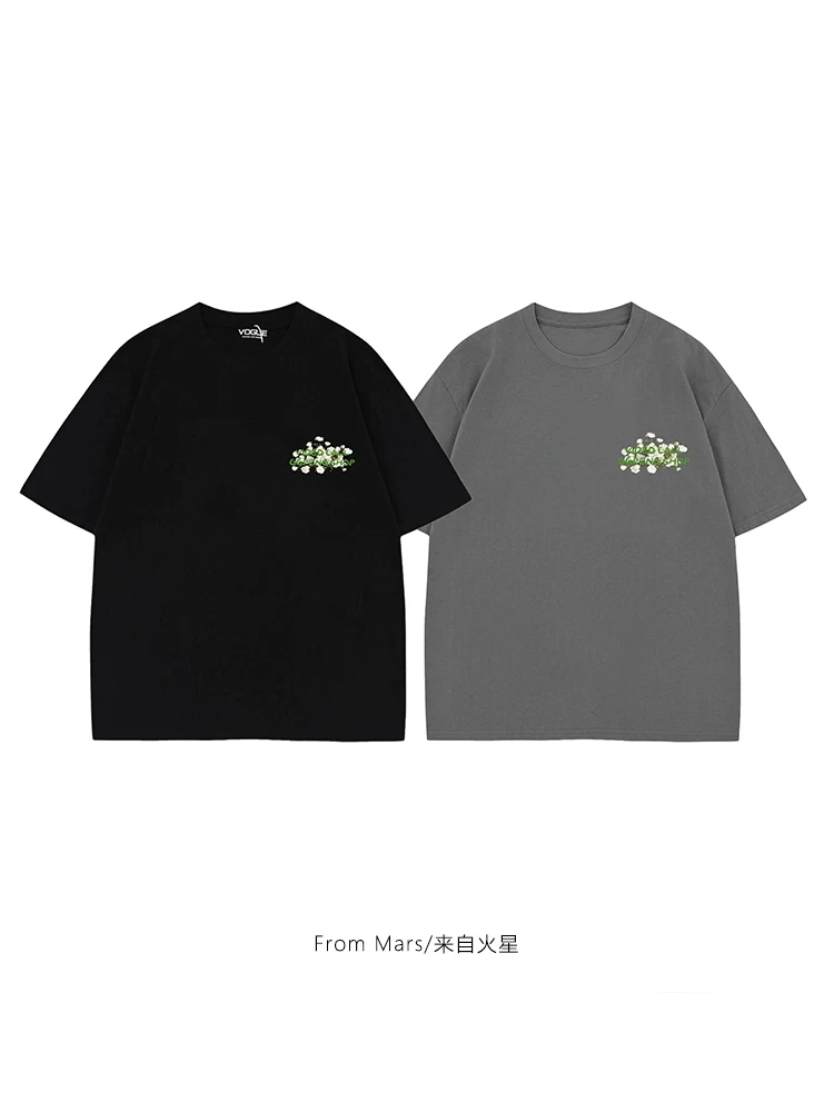 Từ sao Hỏa, tự do như một bông hoa, phong cách Harajuku, áo thun ngắn tay in họa tiết oversize, vẽ tay, rộng rãi và đa năng