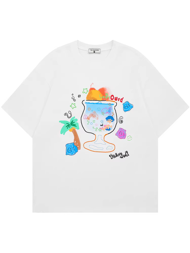 From Mars Underwater World High Street Casual Chic Fun Print Loose Fashion Áo thun ngắn tay thời trang Ins Trend