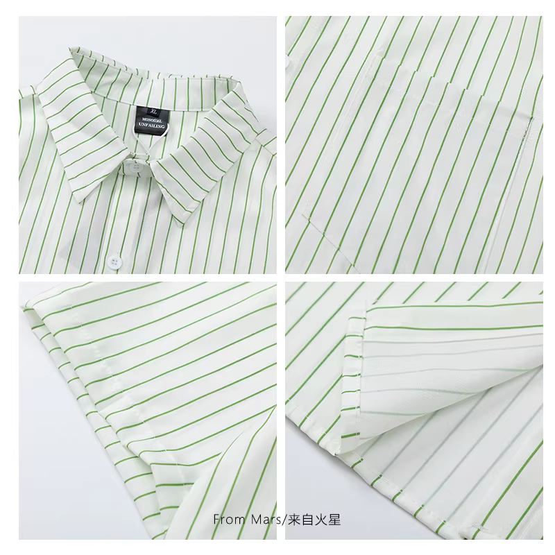 Từ sao Hỏa Phong cách đường phố hợp thời trang tươi mới và thanh lịch Áo sơ mi sọc dọc kiểu Harajuku Áo sơ mi ngắn tay dáng rộng giản dị