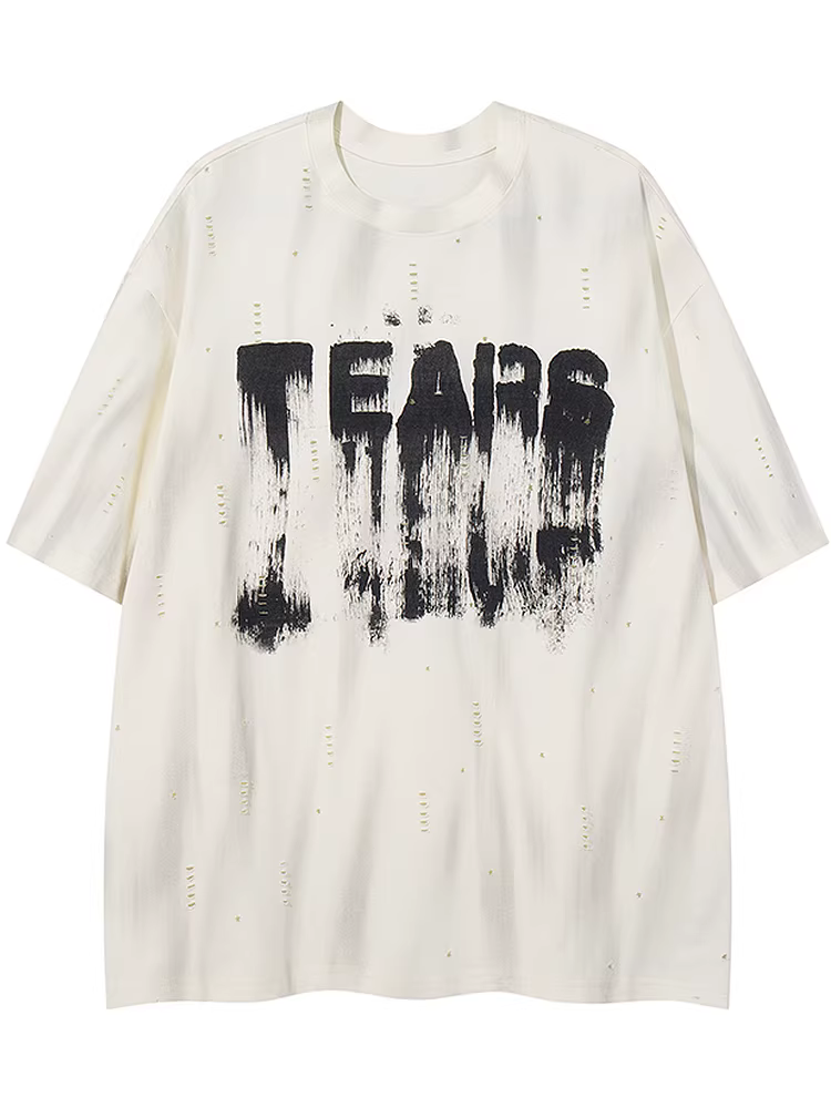 From Mars Distressed Japanese Retro Letter Hip-Hop Loose Couple Áo thun ngắn tay BF Top