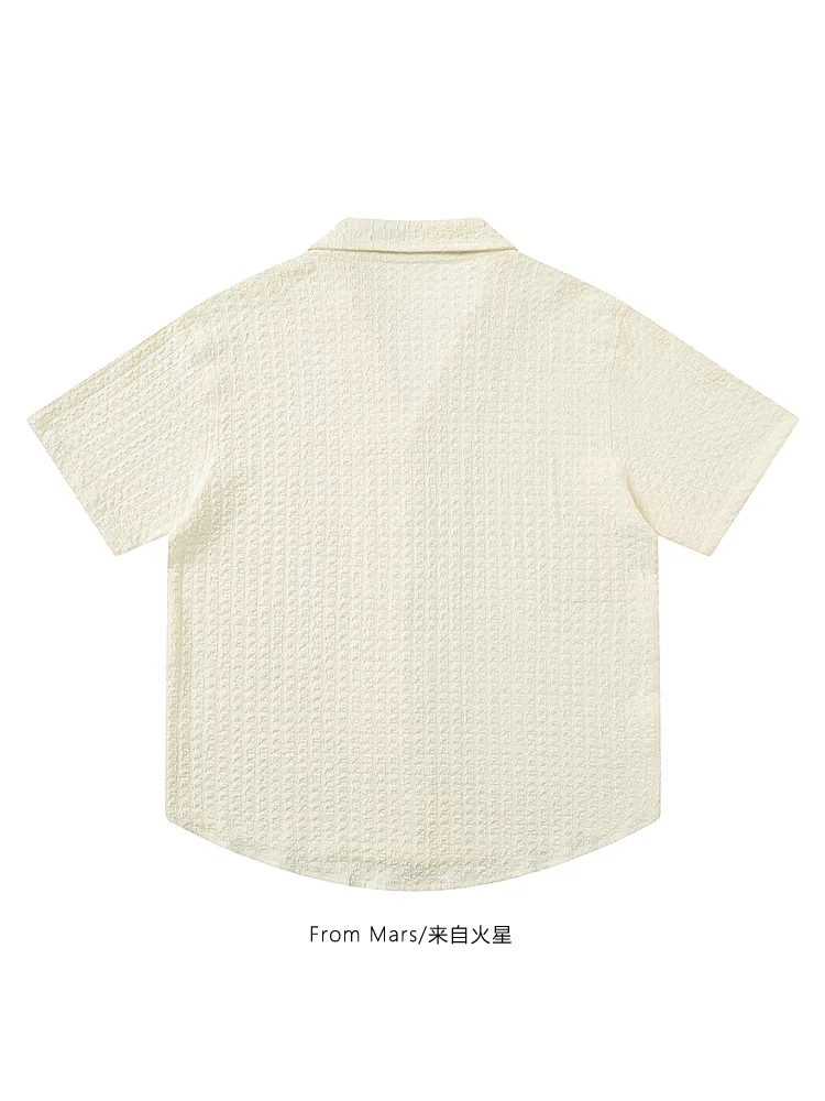 Từ Mars Seaside Beach Summer Fun Print Áo sơ mi cổ Cuba dáng rộng tay ngắn Unisex Ins