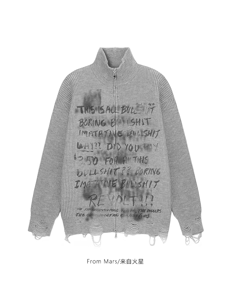 Từ sao Hỏa, hãy tổ chức một bữa tiệc! Áo len cổ đứng in chữ sáng tạo theo phong cách Mỹ, độc đáo và đa năng dành cho các cặp đôi.