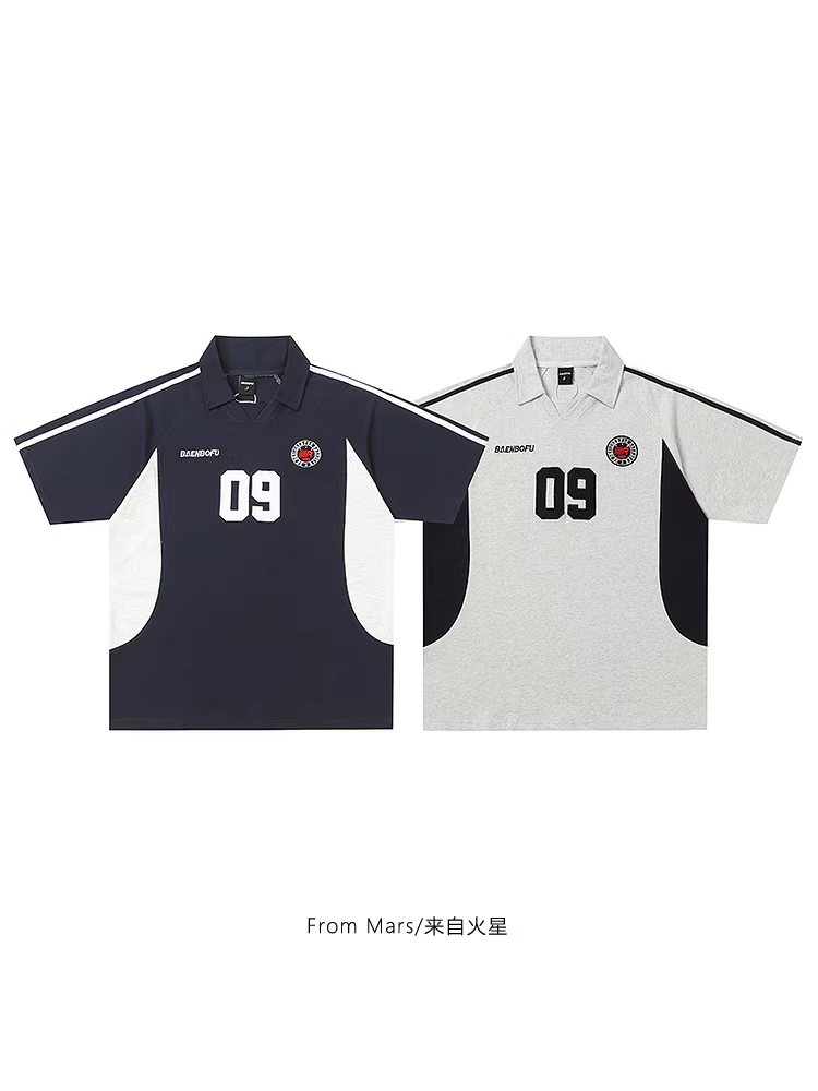 Từ sao Hỏa, toát ra sức sống, áo thun ngắn tay phối màu tương phản theo phong cách retro giản dị, áo sơ mi POLO rộng rãi dành cho nam và nữ