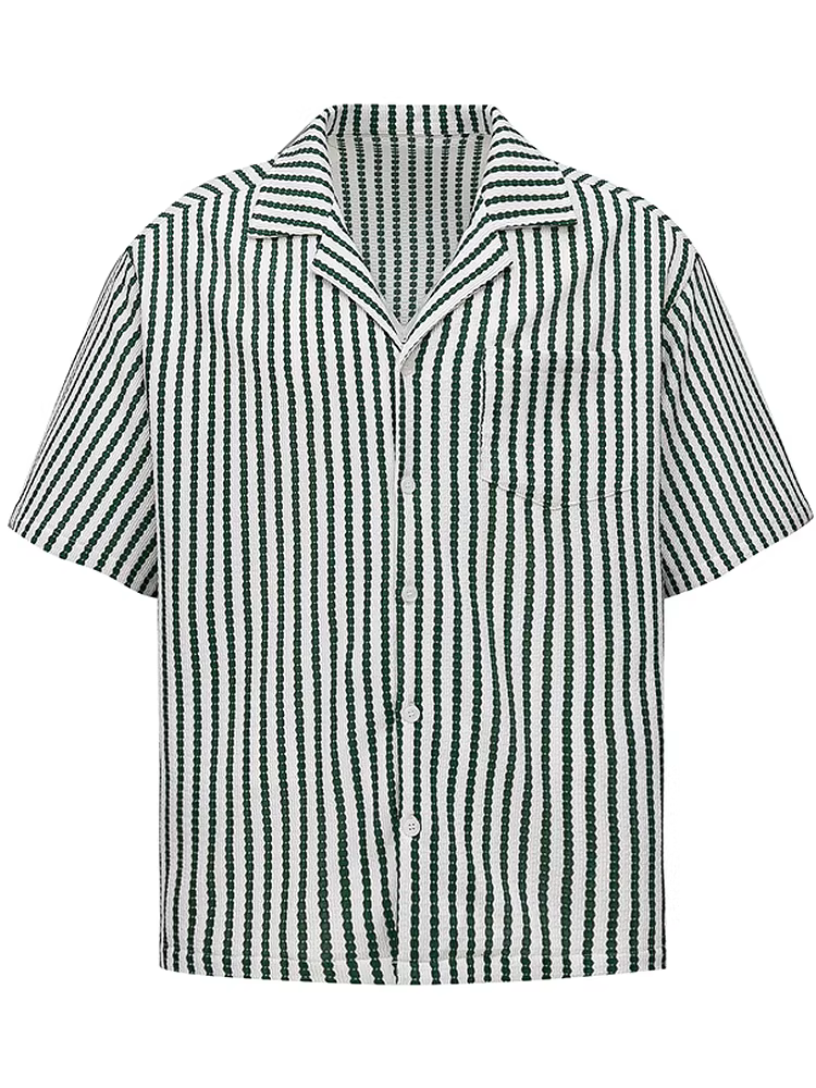 Áo sơ mi ngắn tay cổ Cuba dáng rộng kiểu dáng sọc hip-hop cổ điển Aura tím từ sao Hỏa dành cho các cặp đôi