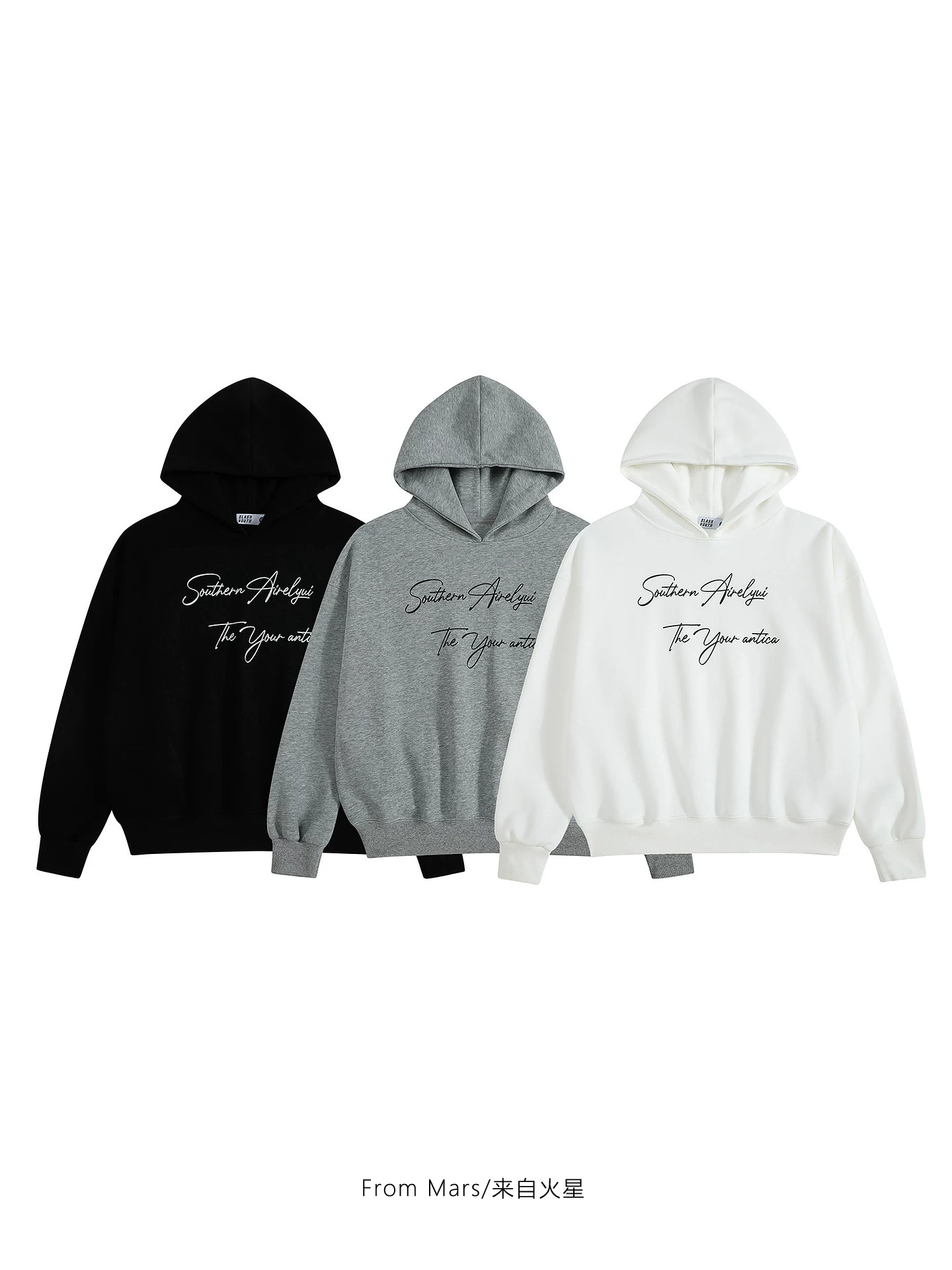 Áo hoodie có mũ trùm đầu kiểu dáng rộng rãi, phong cách đại học, từ thương hiệu Mars Long-term.