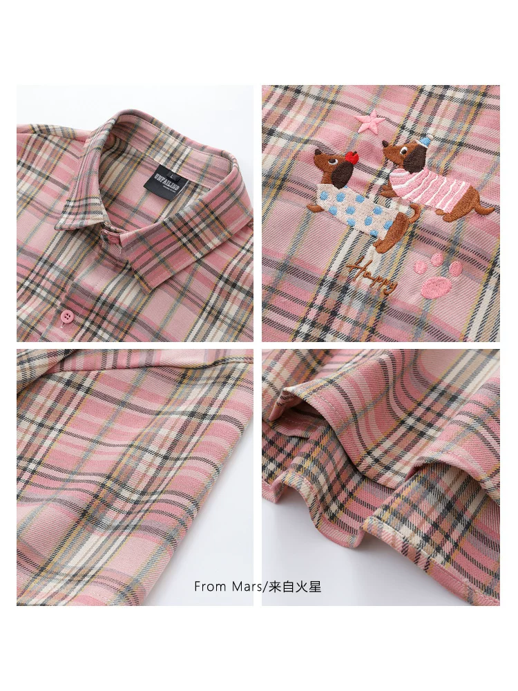 Từ sao Hỏa, cặp đôi dachshund mùa hè được chọn lọc kỹ lưỡng, thêu kẻ sọc, áo sơ mi ngắn tay rộng rãi BF