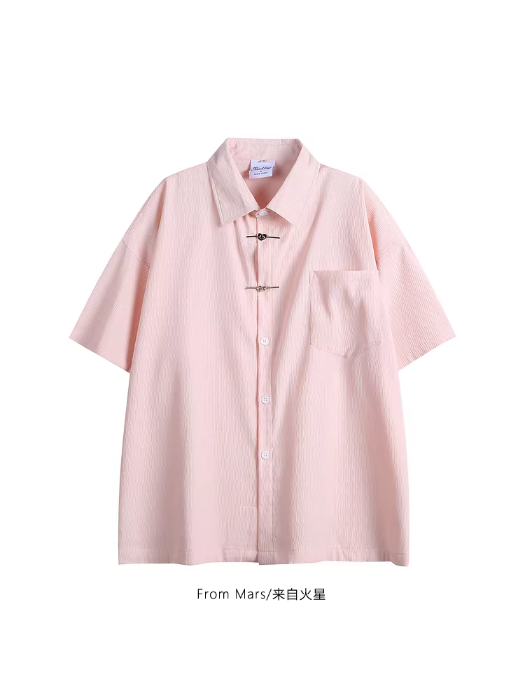 Từ sao Hỏa, một phong cách mùa hè mới, phong cách Trung Hoa mới, màu sắc tinh khiết, áo sơ mi ngắn tay cài khuy, hợp thời trang.