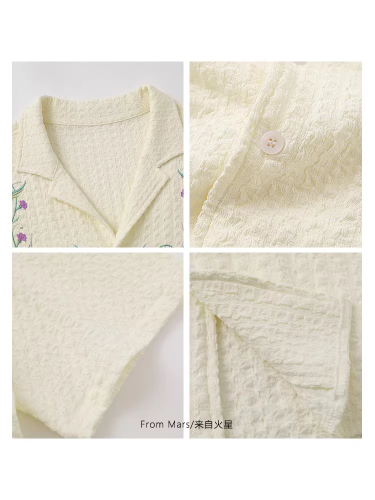 Từ sao Hỏa, thời trang đường phố bí ẩn mùa hè, áo sơ mi ngắn tay thêu hoa cá tính, dáng rộng, thoải mái