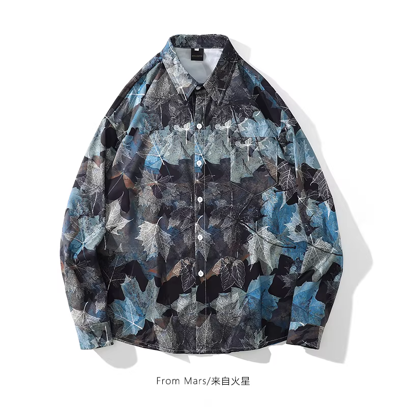 Từ sao Hỏa, lá phong rụng, thương hiệu thời trang quốc gia đường phố cao cấp theo phong cách retro của Mỹ, áo sơ mi dài tay phong cách lười biếng, ngầu và đẹp trai