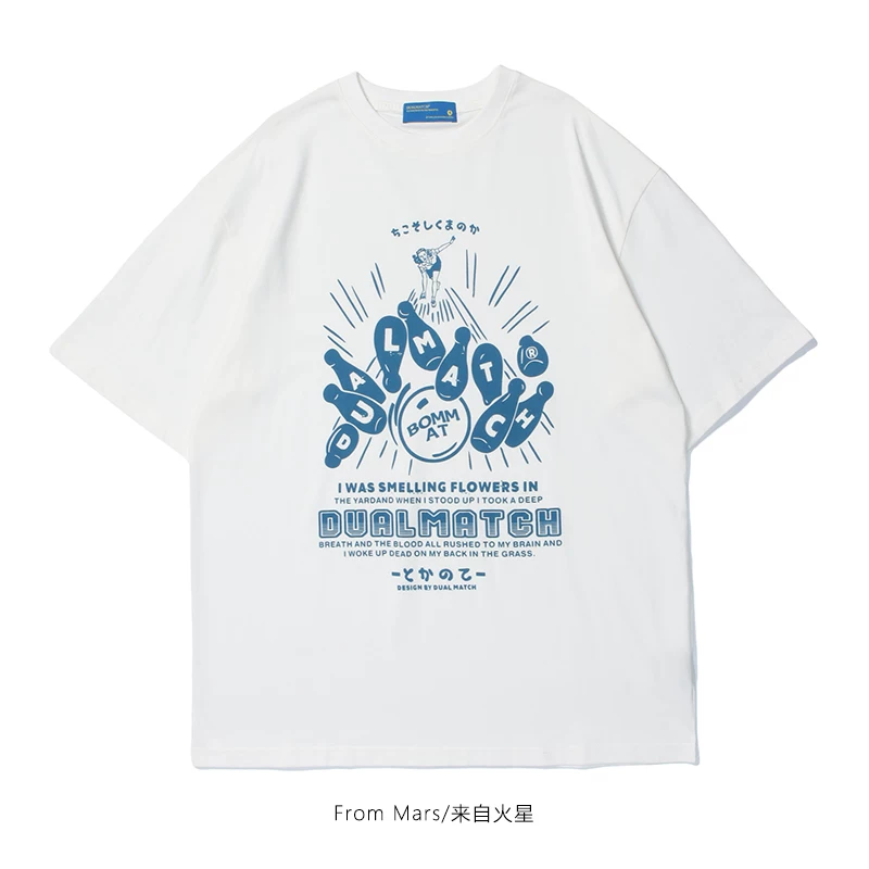 Áo thun oversize dáng rộng phong cách retro cổ điển của Mỹ, thương hiệu thời trang mùa hè, tay ngắn, in hình quả bóng chày từ sao Hỏa