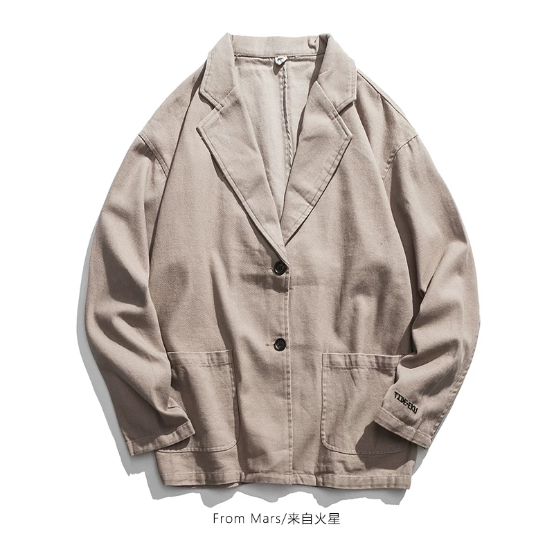 Áo khoác vest nam phong cách retro Nhật Bản màu trơn thời trang đường phố, kiểu dáng rộng, dành cho cặp đôi