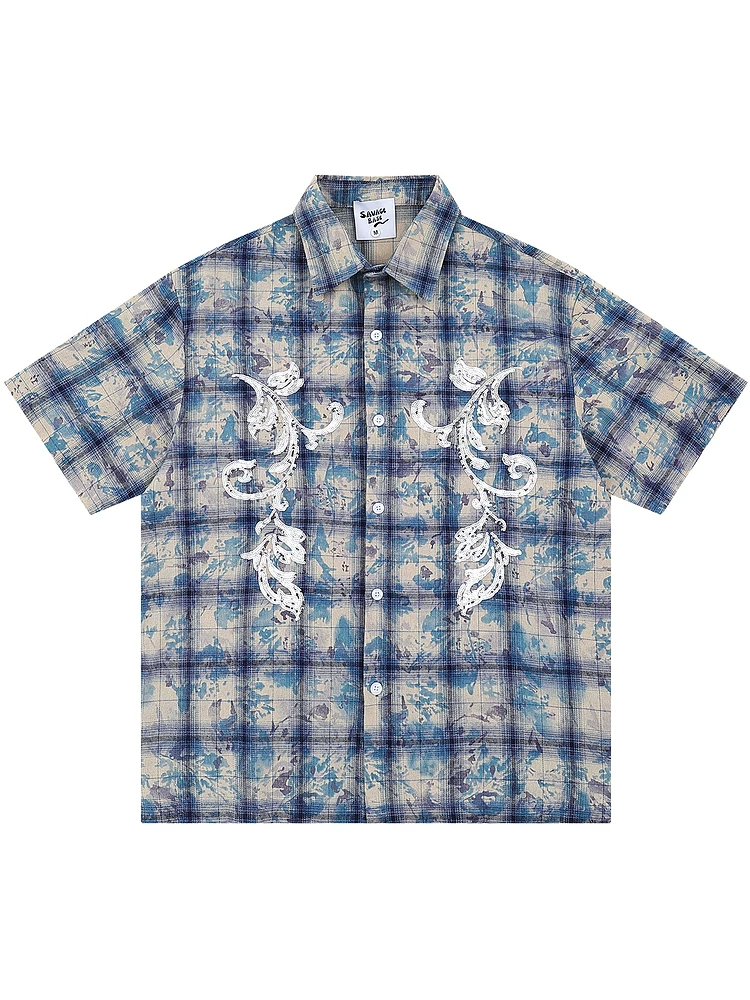 Từ sao Hỏa Phong cách mùa hè Xu hướng quốc gia thiết kế nhuộm màu kiểu kẻ sọc phong cách preppy áo sơ mi ngắn tay dáng rộng giản dị