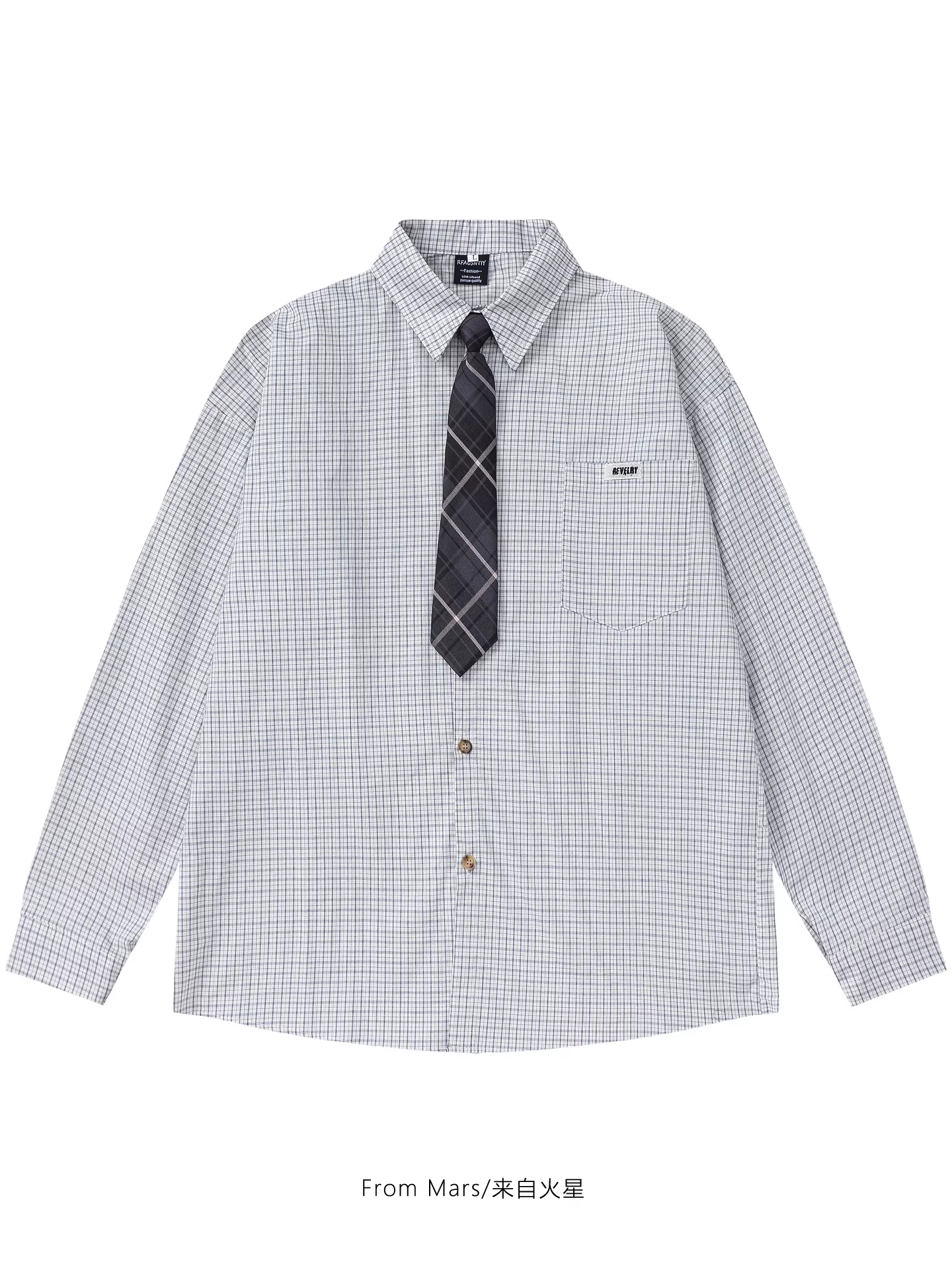 Từ sao Hỏa Thêm chi tiết, cà vạt, kẻ sọc, áo sơ mi dài tay