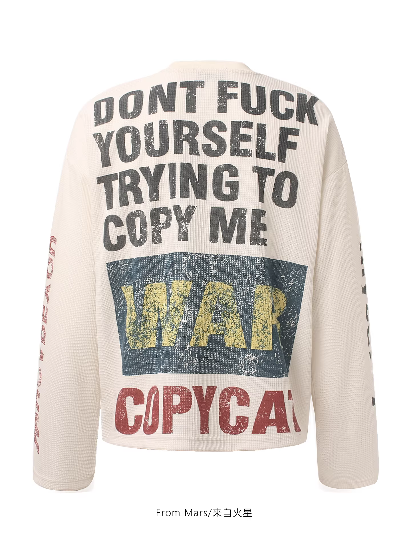 From Mars hơi khó hiểu, áo thun dài tay cổ tròn in chữ kiểu Mỹ, kiểu dáng đa năng phong cách BF.