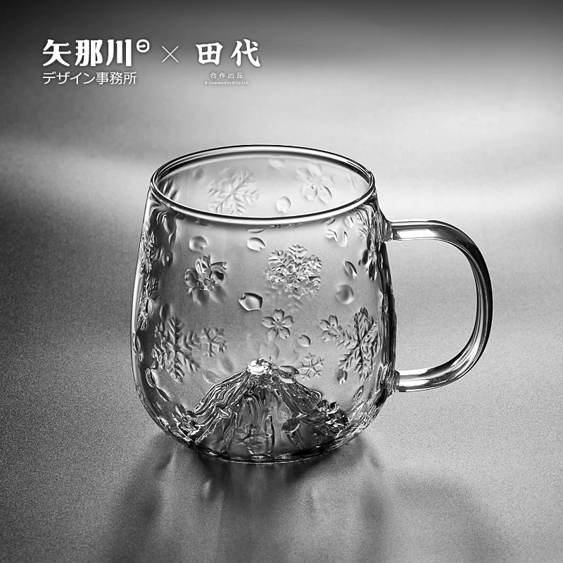 Cốc tuyết anh đào kiểu Nhật, cốc thủy tinh đẹp có tay cầm, cốc trà chịu nhiệt kiểu ins, cốc uống nước, cốc nước văn phòng và gia đình.