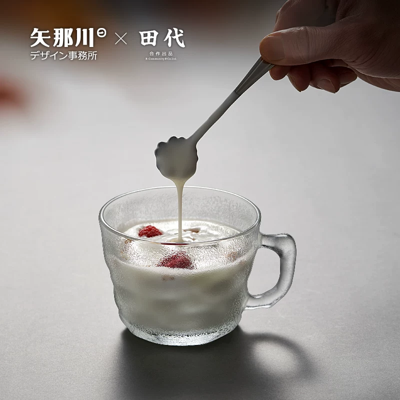 Cốc có quai cầm họa tiết sông băng kiểu Nhật, cốc trà thủy tinh dày dùng trong nhà, cốc ăn bột yến mạch, cốc cà phê thời trang.