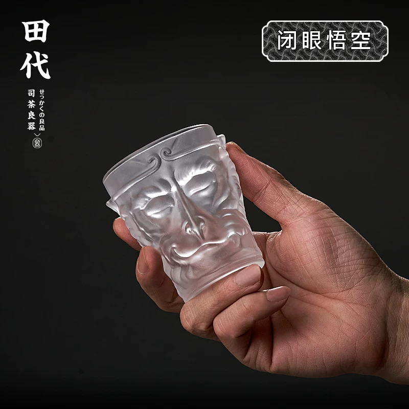Cốc trà Ngộ Không bằng thủy tinh mờ, cốc thủ công 110ml, bộ trà Kung Fu, cốc đơn cao cấp dành cho nam giới.