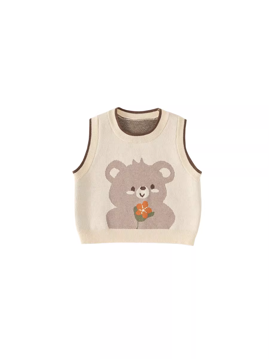 Áo len bé INSbobo, áo gile thu đông 2025, kiểu thu mới, áo bé gái hình gấu, áo bé trai kiểu pullover