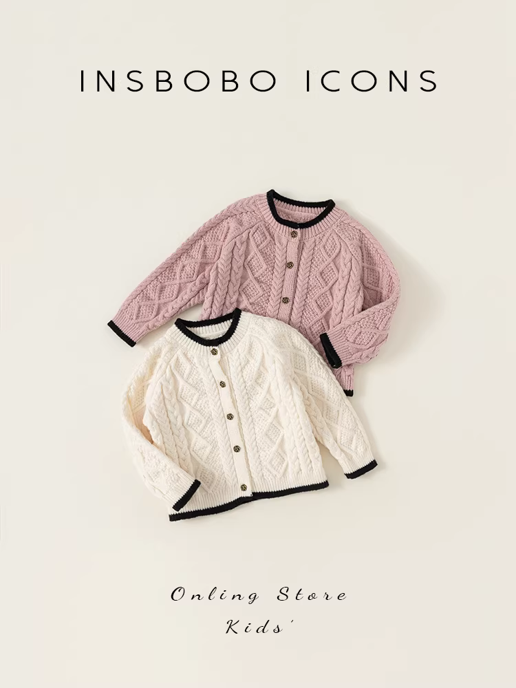 Áo len dệt kim cho bé gái, thời trang thu đông 2025, áo len trẻ em mới, áo khoác len bé gái, quần áo trẻ em xuân thu, INSbobo