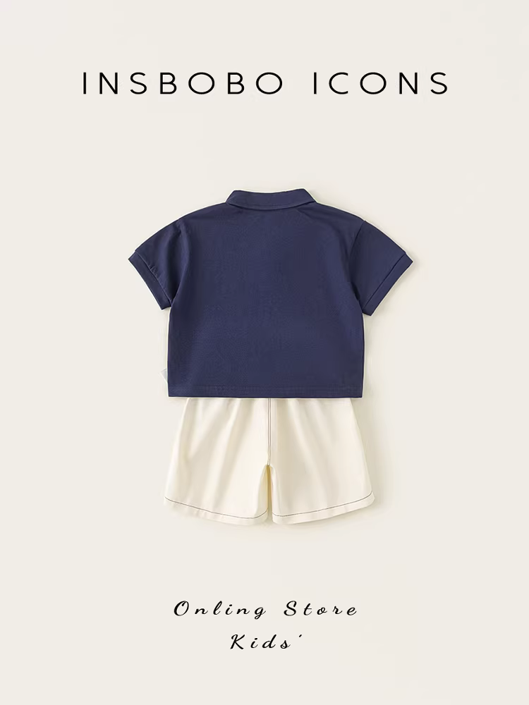 Bộ quần áo hè INSbobo cho bé trai 2025, kiểu dáng hè mới, áo sơ mi hai mảnh, quần áo trẻ em, thời trang trẻ em