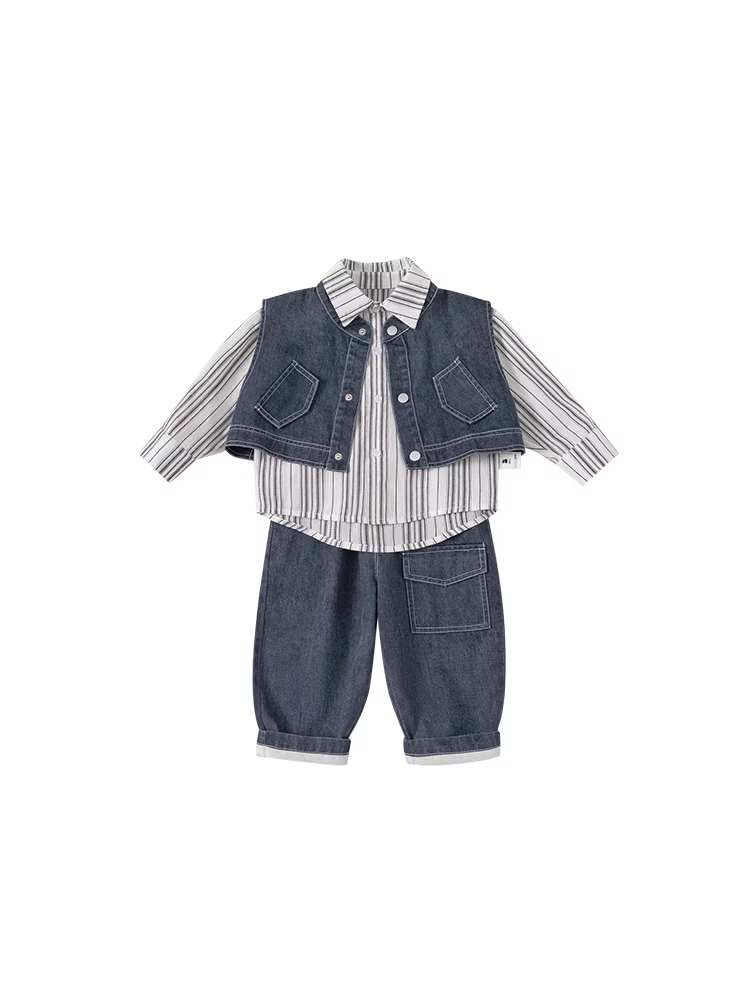 Bộ trang phục thu đông bé trai 2025, phong cách thu đông, quần áo trẻ em, bộ vest denim bé trai, kiểu dáng thời trang