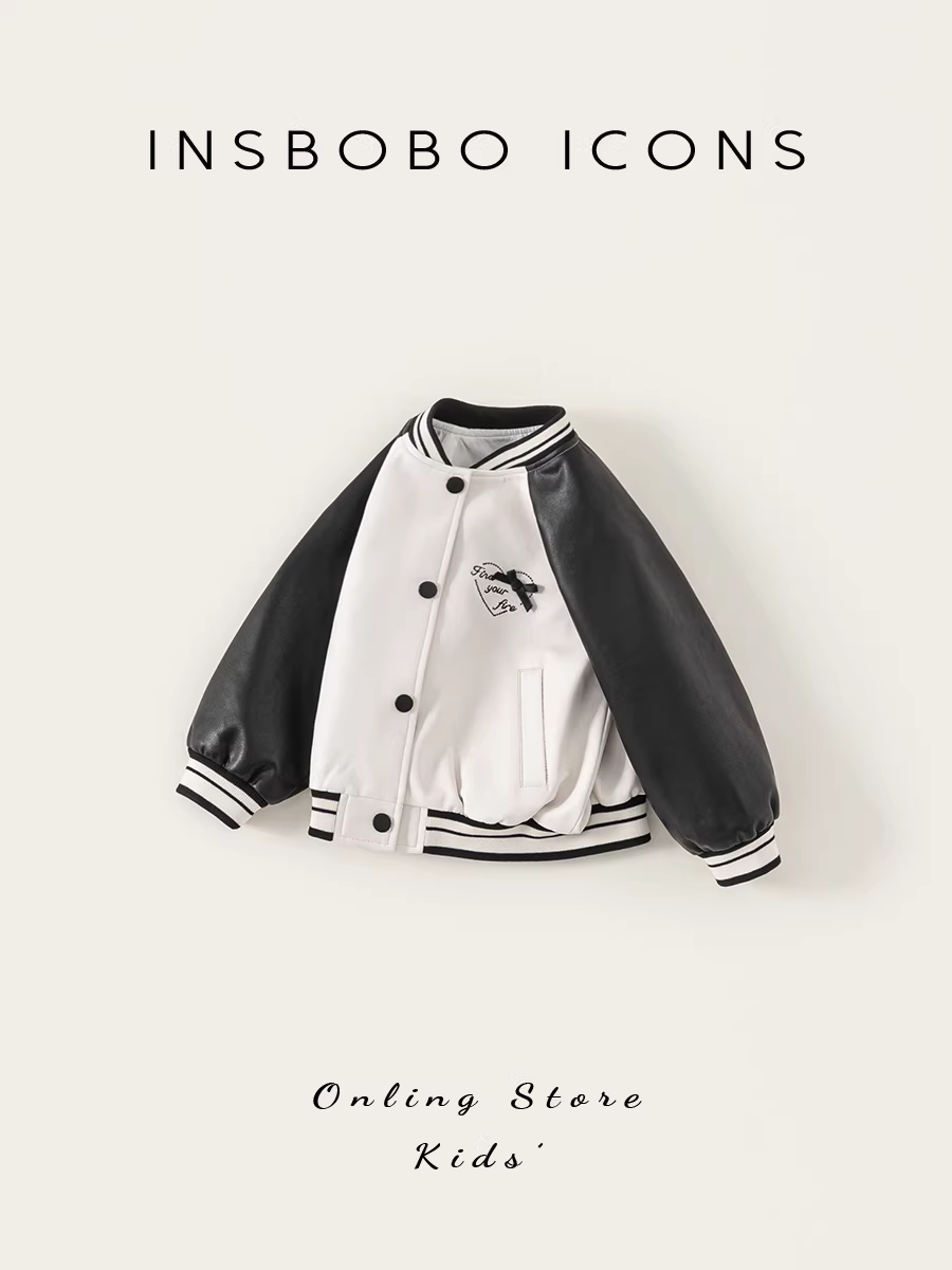 Áo khoác da bé gái INSbobo thu đông 2025, áo khoác da trẻ em thời trang xuân thu