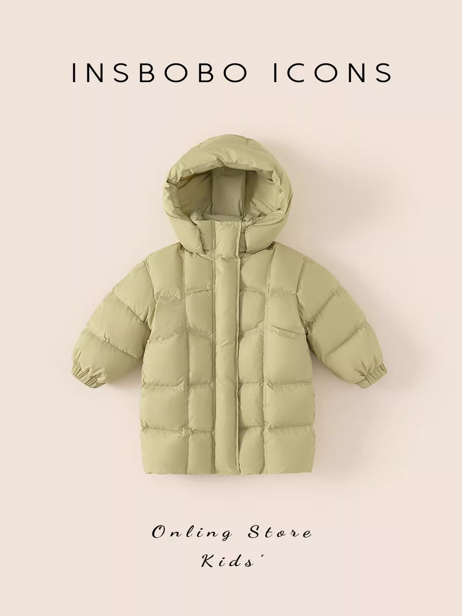 Áo khoác lông vũ INSbobo cho bé gái, quần áo mùa đông, áo khoác lông vũ trẻ em, 90% lông vịt trắng, kiểu dáng dài, áo khoác lông vũ ba lớp chống thấm cho bé gái, kiểu dáng thời trang