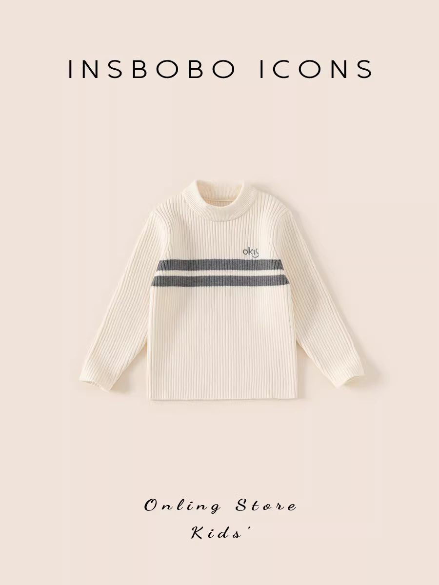 Áo len bé trai INSbobo 2025 mẫu mới thu đông, áo len dệt kim sọc trẻ em, áo bé gái mùa thu