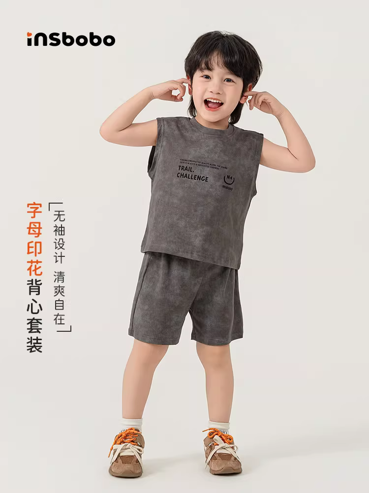 Bộ đồ bé trai INSbobo mùa hè 2025 kiểu mới, trang phục hè cho bé trai, quần áo trẻ em hai mảnh thời trang