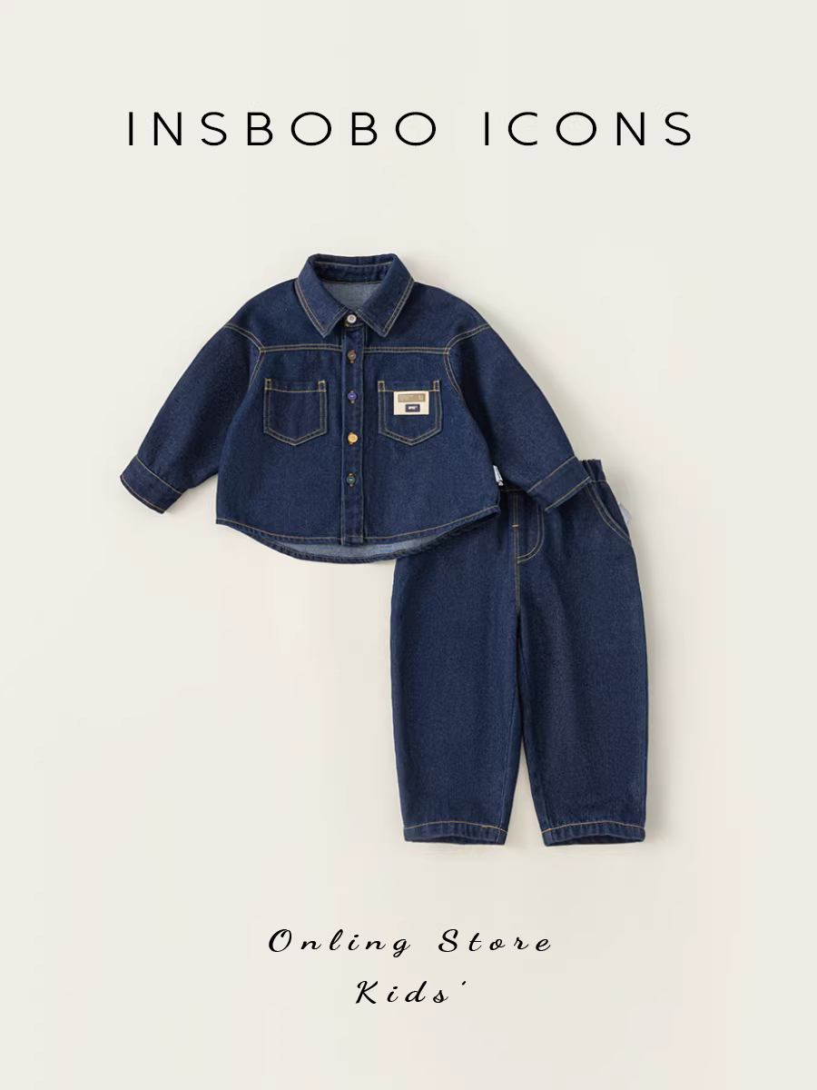 Bộ đồ denim thu đông INSbobo cho bé trai 2025, quần áo thu mới, quần áo trẻ em, bộ hai mảnh cho bé gái