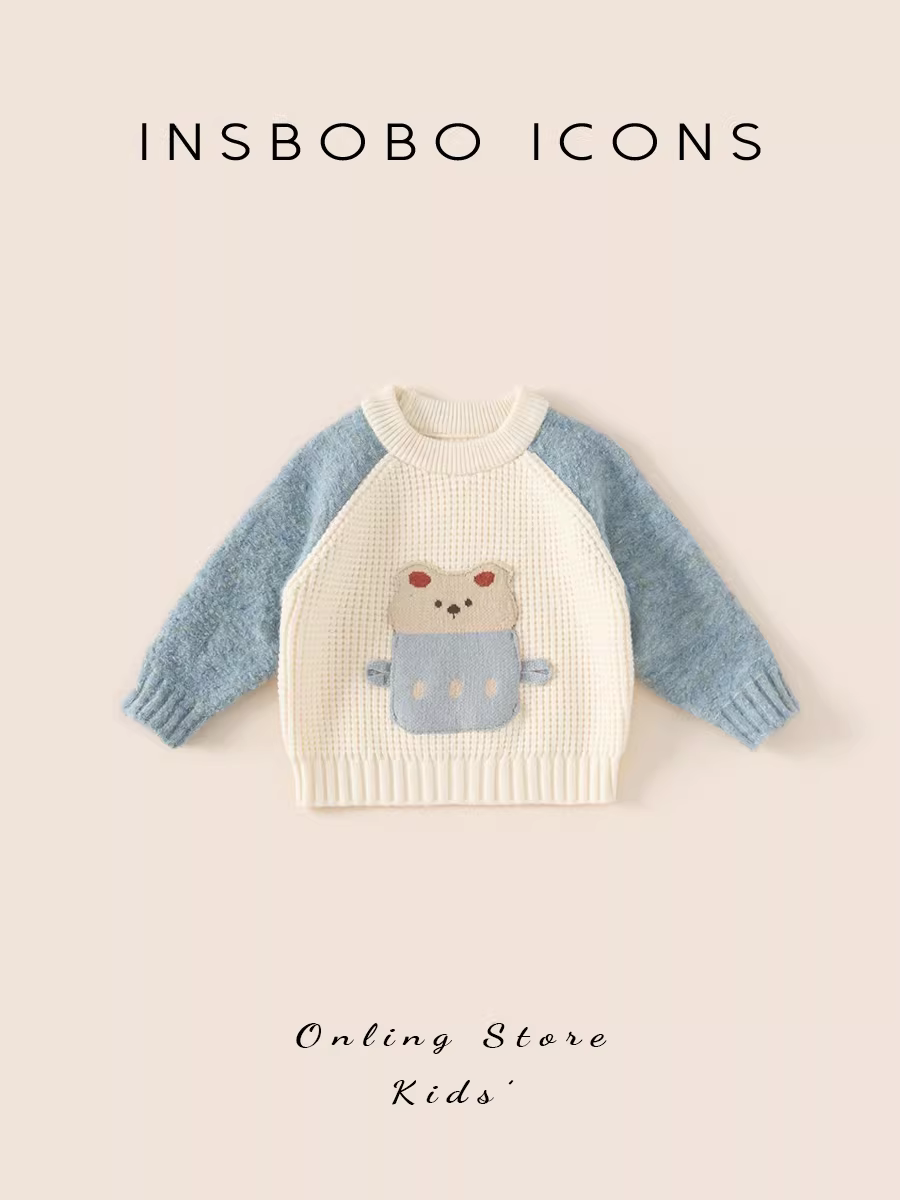 Áo len bé gái INSbobo thu đông 2025 kiểu dáng thời trang phối màu áo len bé trai tay dài