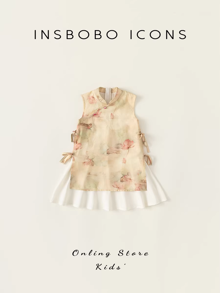 Váy hè INSbobo cho bé gái 2025 kiểu mới, trang phục kiểu Trung Hoa mới cho bé gái, váy trẻ em, váy kiểu sườn xám