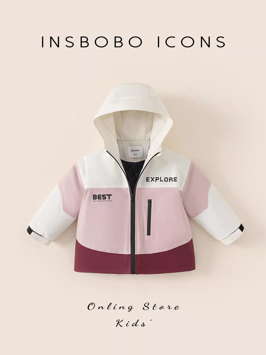 Áo khoác trẻ em INSbobo cho bé gái mùa thu đông 2024, áo khoác cotton ba lớp chống thấm mới, áo gió trẻ em thời trang, xu hướng thời trang trẻ em