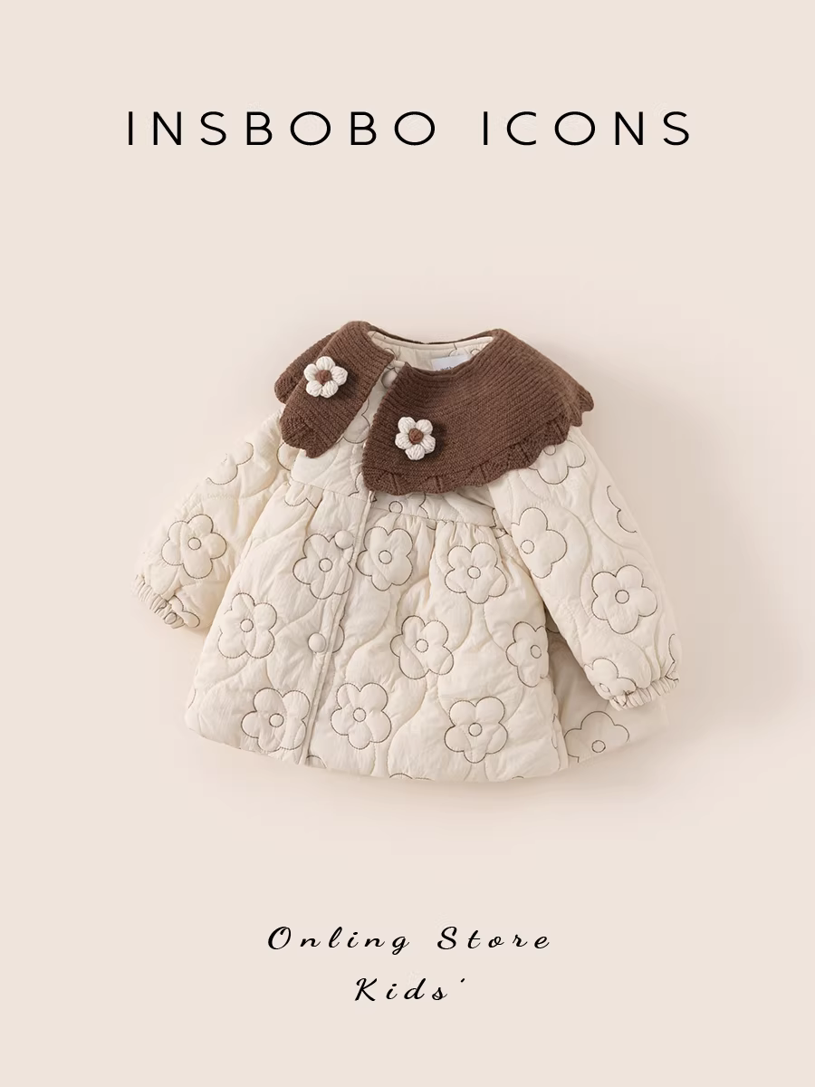 Áo khoác cotton bé gái INSbobo mùa đông 2025, áo khoác cotton lót lông mới, quần áo mùa đông trẻ em, áo khoác ngoài trẻ em, quần áo trẻ em