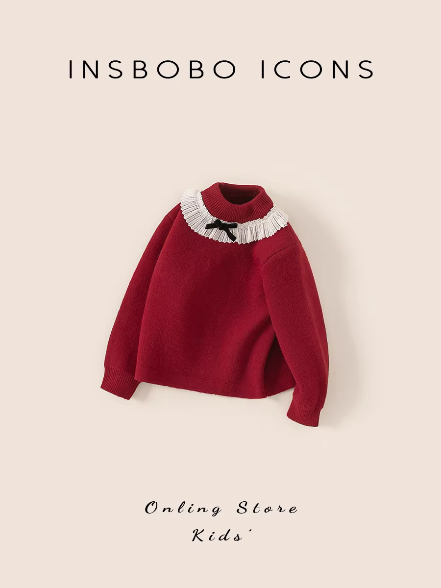 Áo len bé gái INSbobo mùa đông 2025, áo len trẻ em mới, áo nỉ bé sơ sinh màu đỏ Giáng sinh