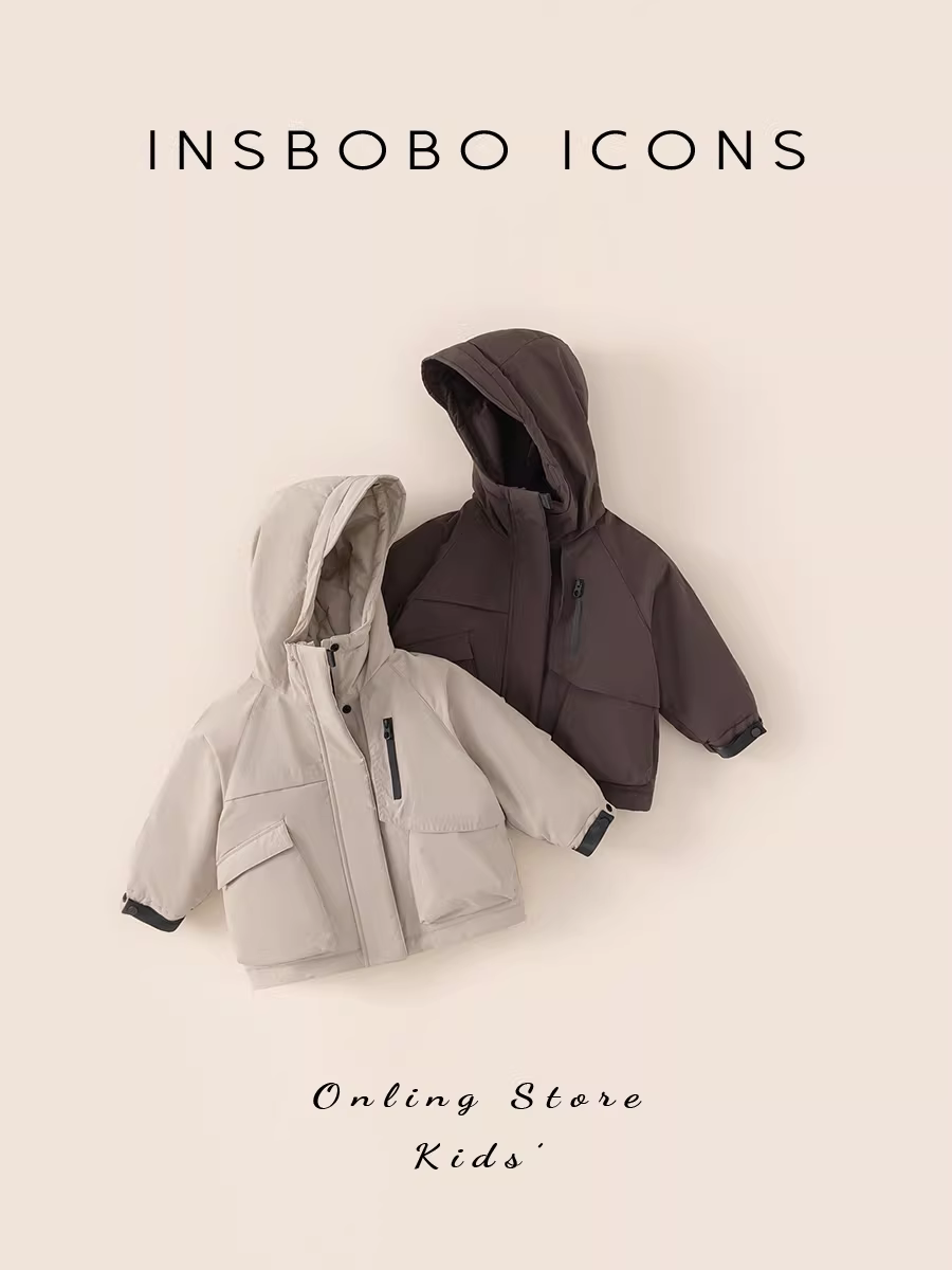 Áo khoác phao trẻ em INSbobo mùa đông, áo khoác phao bé gái, áo khoác phao bé trai 90% lông vịt trắng, quần áo mùa đông trẻ em thời trang