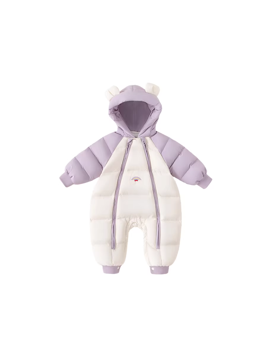 Áo khoác phao trẻ em mùa đông kiểu mới, áo khoác phao liền thân, quần áo mùa đông ngoài trời cho bé, quần áo dày dặn, 90% lông vịt trắng, quần áo trẻ em