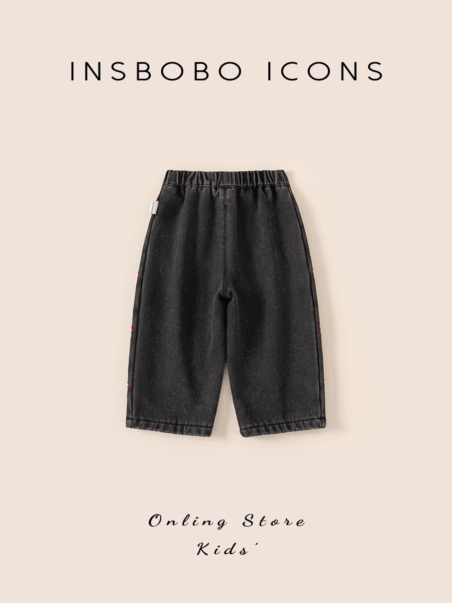 Quần bé gái INSbobo thu đông 2025 kiểu mới, quần bò lót lông giữ ấm mùa đông, quần dài thời trang trẻ em