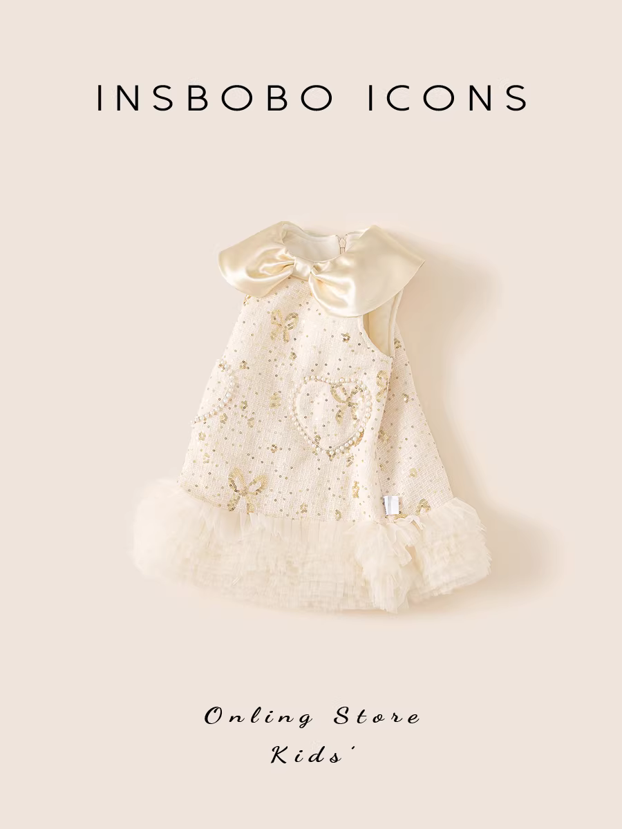 Váy bé gái INSbobo mùa đông 2025, váy công chúa bé yêu mới, váy dạ hội trẻ em thời trang, quần áo trẻ em thu đông
