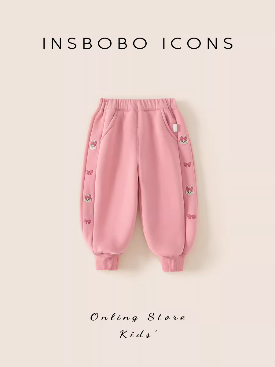 Quần jogger dày dặn INSbobo thu đông 2025 dành cho bé gái, quần thể thao trẻ em phong cách Hàn Quốc, kiểu dáng năng động