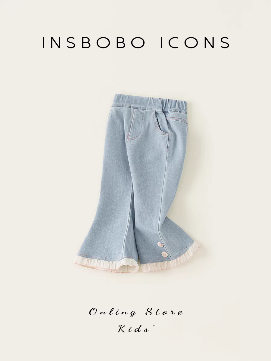 Quần bé gái INSbobo kiểu mới thu đông 2025, quần bò bé gái, quần loe trẻ em, thời trang trẻ em