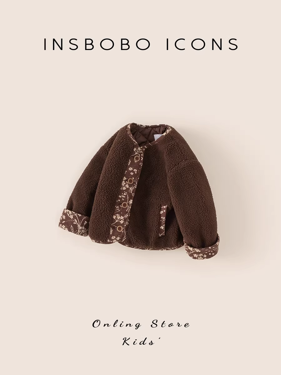 Áo khoác bé gái INSbobo thu đông 2025, áo len lông dày giữ ấm mùa đông, thời trang trẻ em